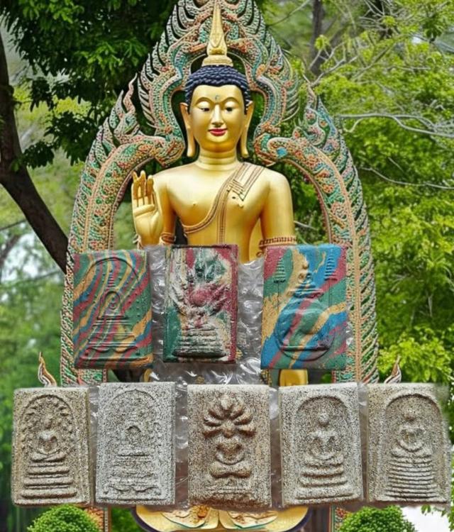 พระสมเด็จเบญจสิริหลังครุฑ พระสมเด็จวัดระฆังโรยผงตะไบทอง กรุวัดพระแก้ว คละพิมพ์