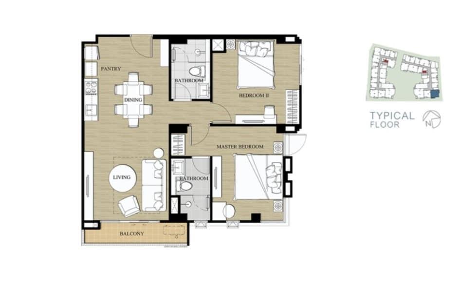 ขายคอนโด ไซมิส นางลิ้นจี่ 2 ห้องนอน 2 ห้องน้ำ 74 ตร.ม. 1