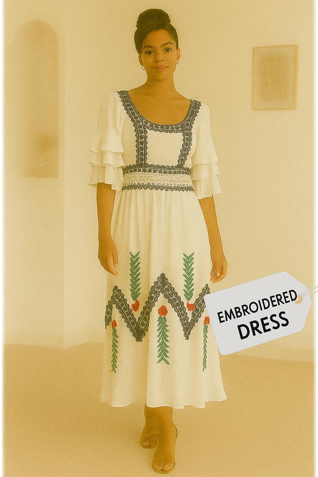 เดรส Cottagecore ลูกไม้ขาวปักลาย White Embroidered Cottagecore Dress with Lace @SP048 3