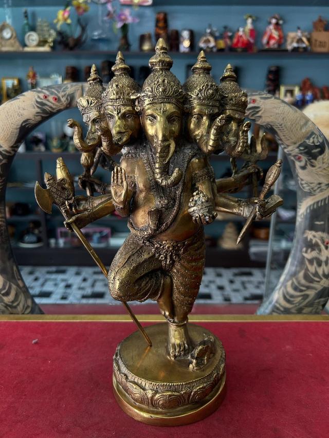 รูปหล่อพระพิฆเนศปราง 5 เศียร เนื้อทองเหลือ 6