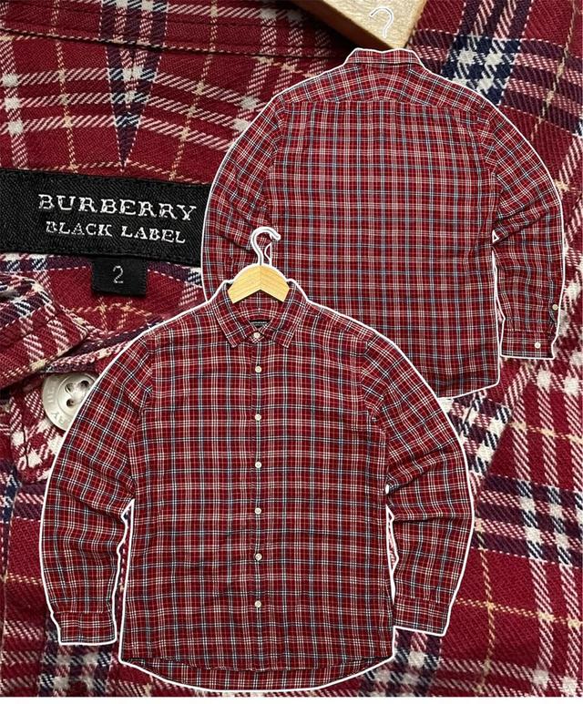 BURBERRY NOVA CHECK 'S LONDON BROWN VINTAGE SHIRT Red Long Sleeve Men'sสื้อผ้าเครื่องแต่งกาย