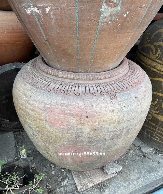 โอ่งแดง ศิลปะอยุธยา ใบใหญ่จัมโบ้ ขนาดสูง65ซม โอ่งดินเผาโบราณ อายุหลัก100ปี รูปที่ 5