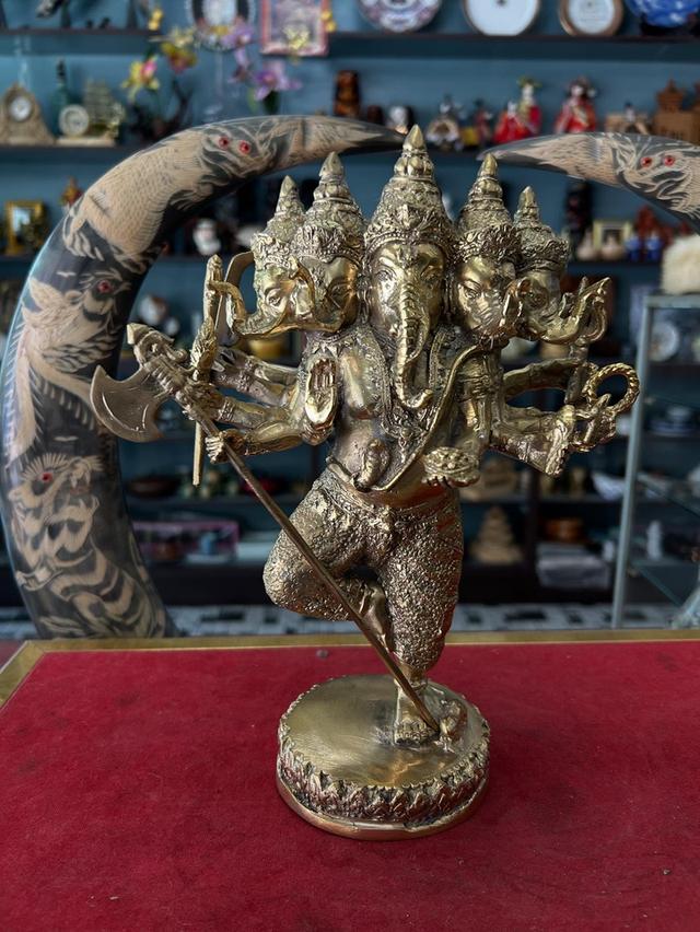 รูปหล่อพระพิฆเนศ 5 เศียร  เนื้อทองเหลือขัดเงา