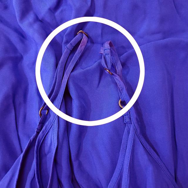 USED Uniqlo - Purple Camisole Flare Dress | เดรสสั้นสีม่วง สีน้ำเงิน เดรสระบาย สายเดี่ยว สีพื้น สายฝอ แท้ มือสอง 6