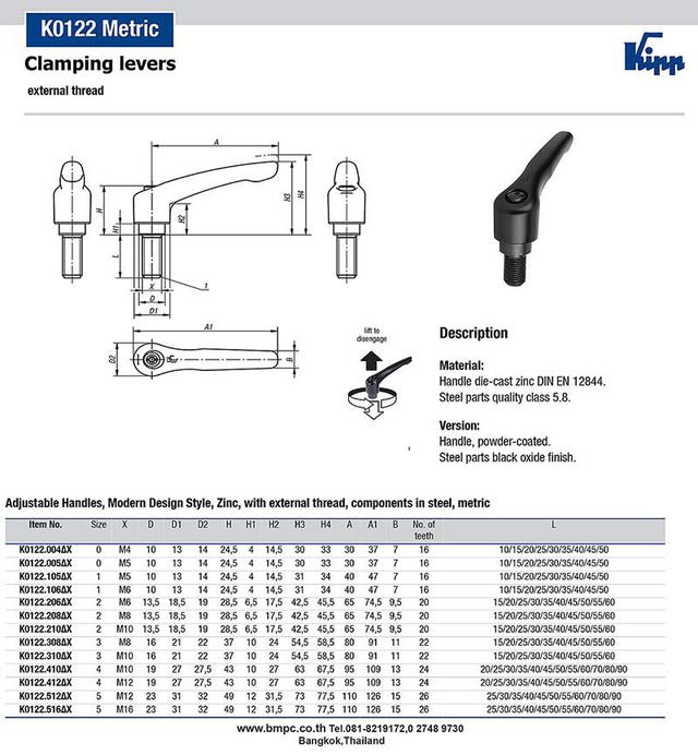 Clamp lever, ด้ามขันล๊อก, Clamp liftable handle, Tension lever, Clamping lever, Cam lever, Adjustable clamping handle 2