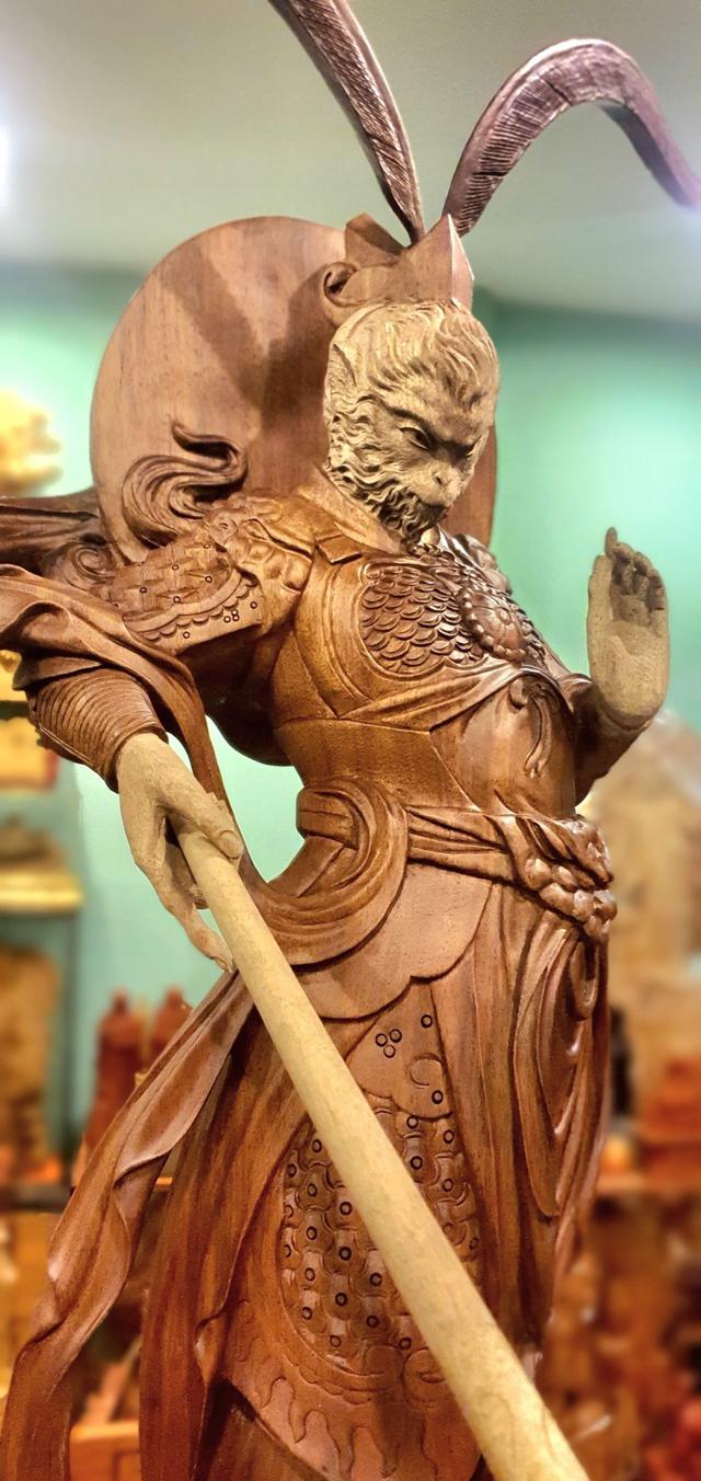 รูป เทพเจ้าเห้งเจีย 大聖佛祖 ปางประทานพร ไม้ชิงชันแอฟริกา สูง 118 ซม. ถึงขนนก 145 ซม 4