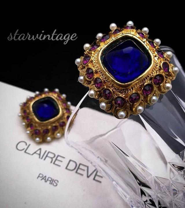 Vintage Jewelry Rare Claire Deve PARIS Haute Couture Cabochon Clp Earring 1960's 4