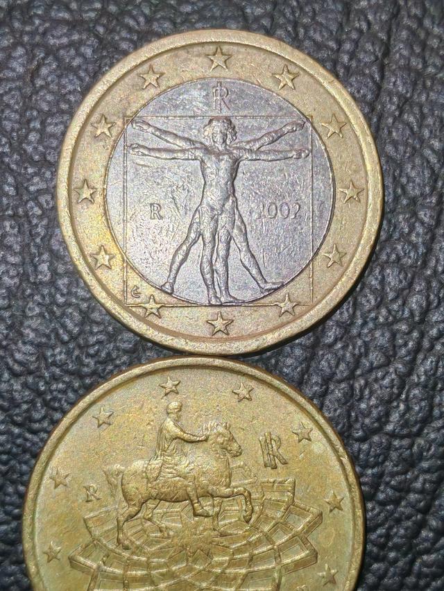 เหรียญ​ Euro อิตาลี ปี2002, 1 ยูโร, 50,20,10เซนต์​ปีเดียวทั้งหมด รูปที่ 3