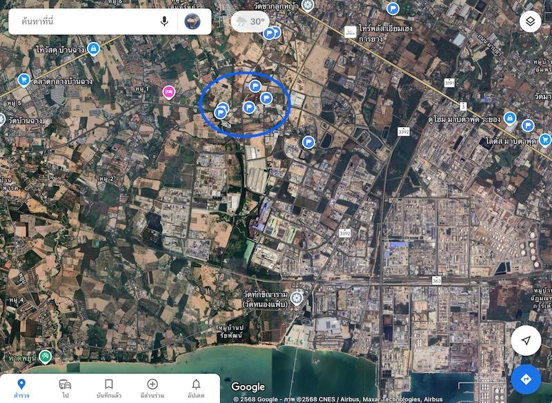 ขายที่ดินติดถนนบายพาส(ถ.บูรพาพัฒน์)เนื้อที่ 23.5ไร่ หน้ากว้าง 300เมตร ใกล้ปั้ม ปตท.แยกส้มหล่น ผังเมือง EEC สีม่วงลาย ต.ห้วยโป่ง อ.เมืองระยอง 6