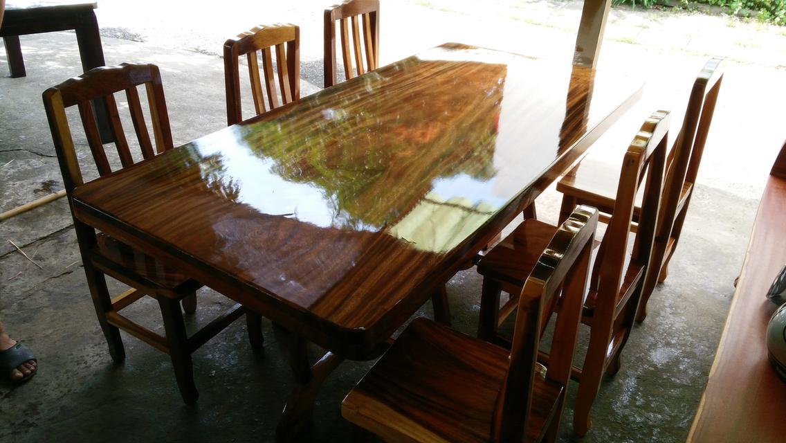 โต๊ะอาหารไม้แผ่นเดียว ก 80x ย 180 + เก้าอี้ 6 ตัว  4