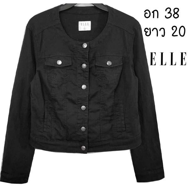 ELLE คอกลม สีดำเข้ม ยีนส์ยืด งานหายากมาก สวยมาก ๆ กระเป๋าหลอก ผ้านุ่มใส่สบาย