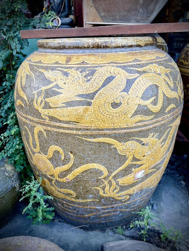 โอ่งเซี่ยงไฮ้ ลายมังกรสองชั้น โอ่งมังกร โอ่งโบราณ ศิลปะเมืองจีน