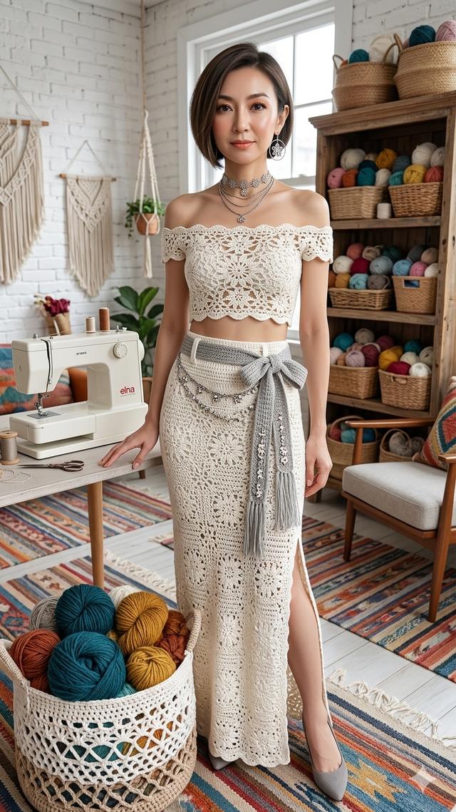 งานถักโครเชต์ ;เสื้อ. กระโปรง. กระเป๋า.