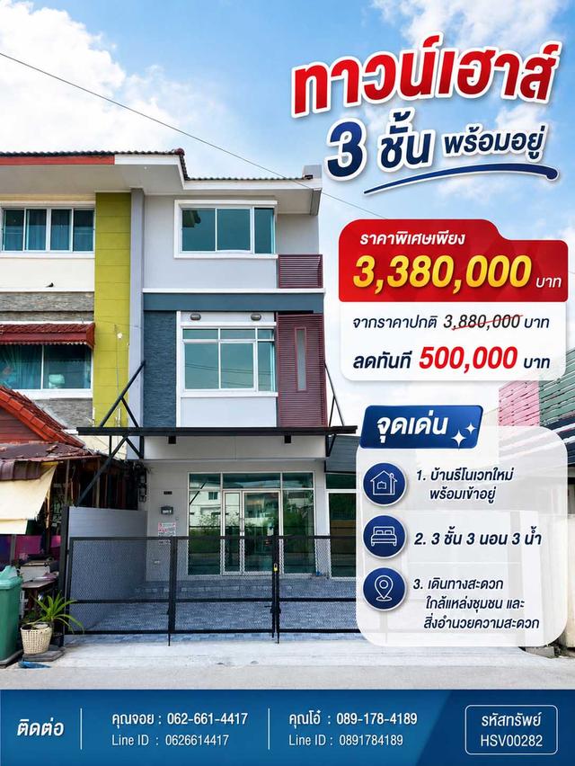 🏠 ทาวน์เฮาส์ 3 ชั้น รีโนเวทใหม่ทั้งหลัง พร้อมเข้าอยู่! ทำเลบางเขน – รามอินทรา 39 1