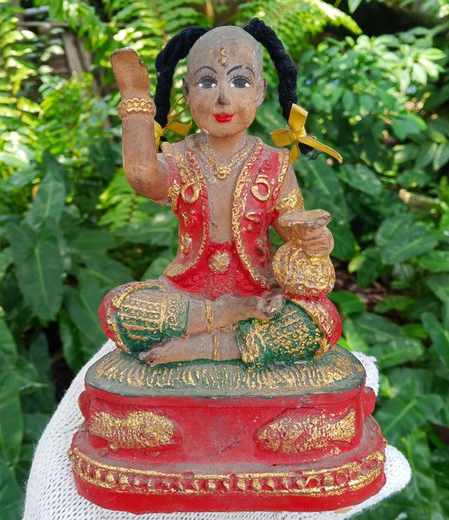 กุมารทองเรียกทรัพย์ ถือถุงทอง เนื้อเรซิ่นเก่า ผ่านพิธีการปลุกอาการ 32 เรียบร้อยเเล้ว
