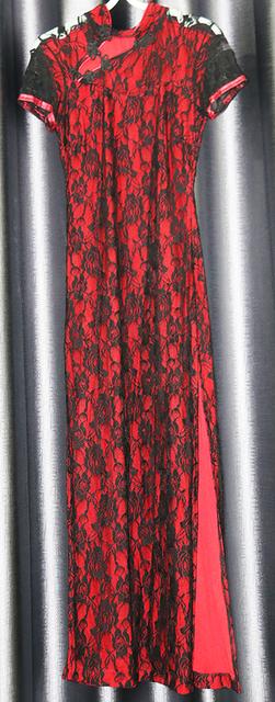 เดรสสตรีลายลูกไม้ดํา-แดงแบบจีน (Modern Cheongsam)_@SP007 6