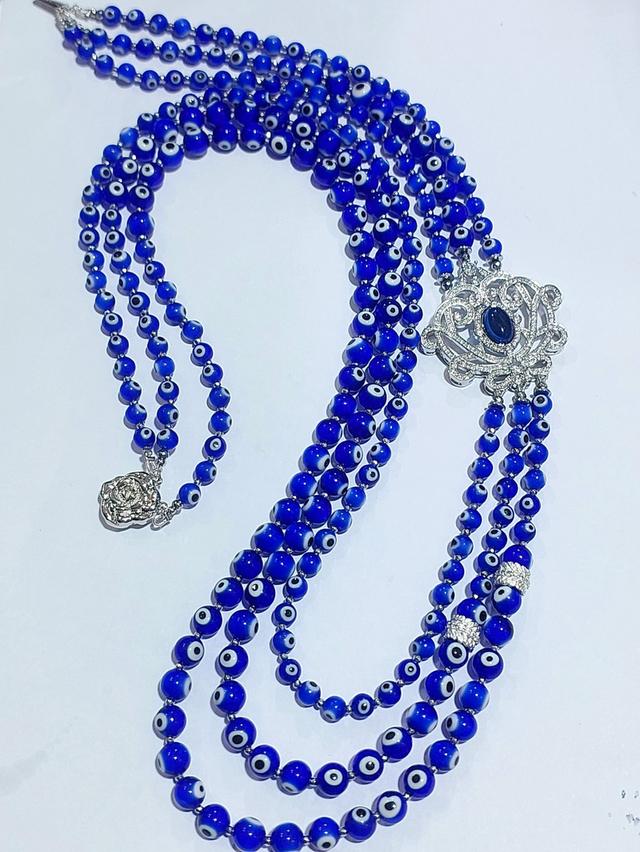 สร้อยคอ Evil eye จี้sterling silver925 พลอยczคั่นหินแร่เฮมาไทต์ ดวงตาขนาด6มิลและ8มิล ความยาว29นิ้ว