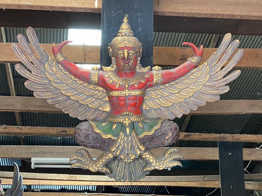 พญาครุฑไม้สัก ครุฑไม้โบราณ ครุฑไม้แกะสลัก ขนาด120ซม