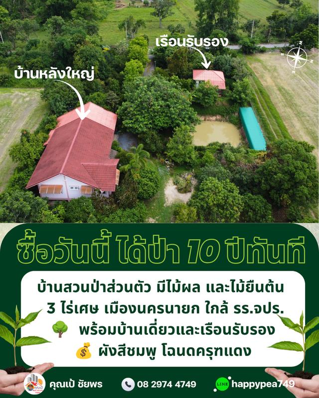 🌳 ที่ดินเมืองนครนายก พรหมณี 3 ไร่เศษ พร้อมบ้านสวนป่าส่วนตัวผังสีชมพู ใกล้ รร.จปร. 9