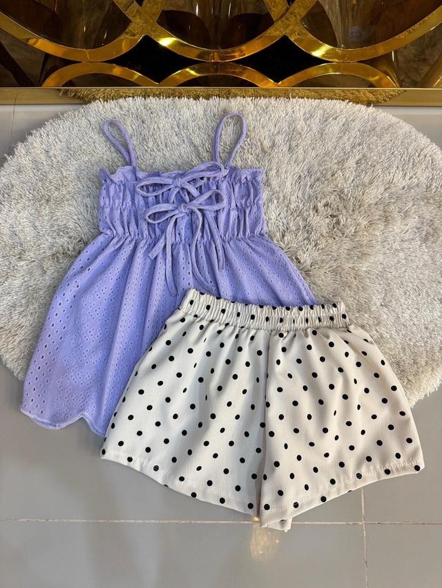 เสื้อแขนกุด + กางเกงขาสั้นลายริ้ว 3