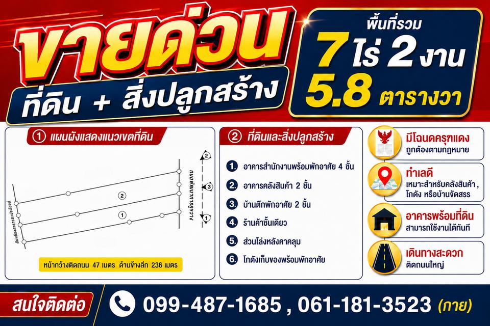 📢 ขายด่วน! ที่ดินพร้อมสิ่งปลูกสร้าง ทำเลดี เหมาะสำหรับคลังสินค้า โกดัง หรือธุรกิจ 1