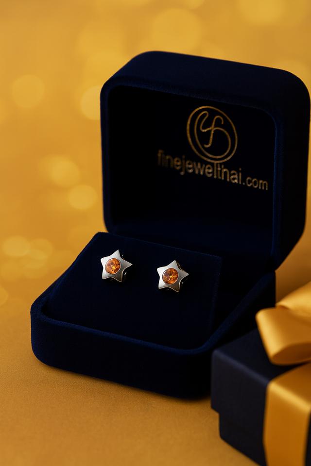Finejewelthai ต่างหูรูปดาว ต่างหูซิทรินแท้ พร้อมใบรับรอง E1004