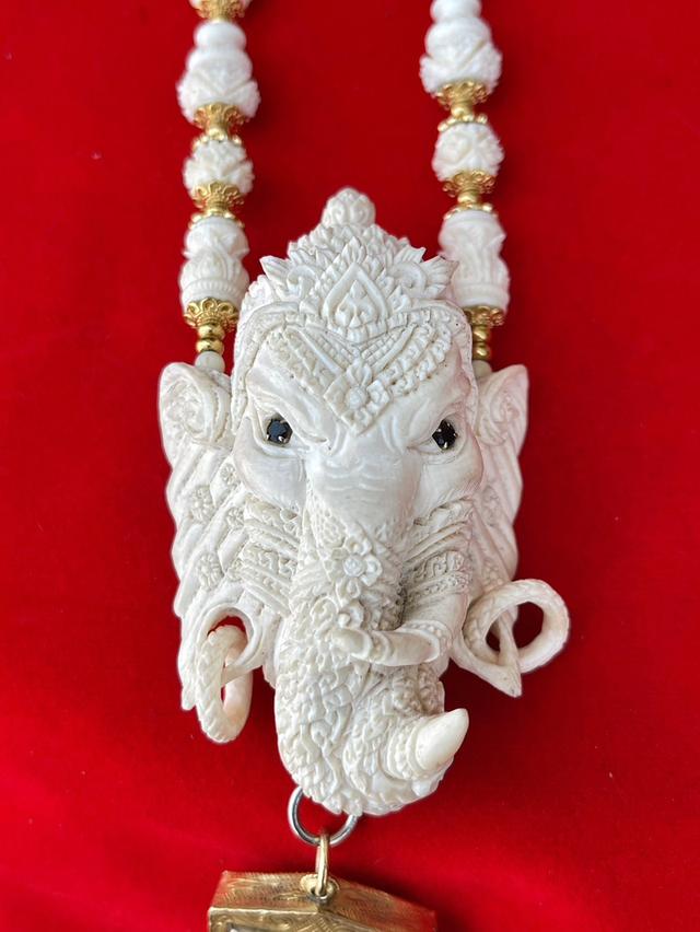 สร้อยงาช้าง สร้อยงาช้างแกะสลัก สร้อยงาช้างแท้ทั้งเส้น ขนาดยาง14นิ้ว ปลายงาแกะสลัก 3