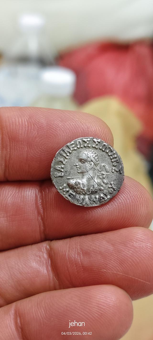 ancient Indo Greek silver dracham - Menander 1st รูปย่อยที่ 3