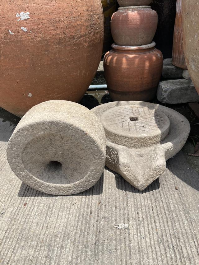 โม่แป้งโบราณ โม่หินโบราณ เครื่องบดแป้งหินแกรนิต ชุดใหญ่ 7