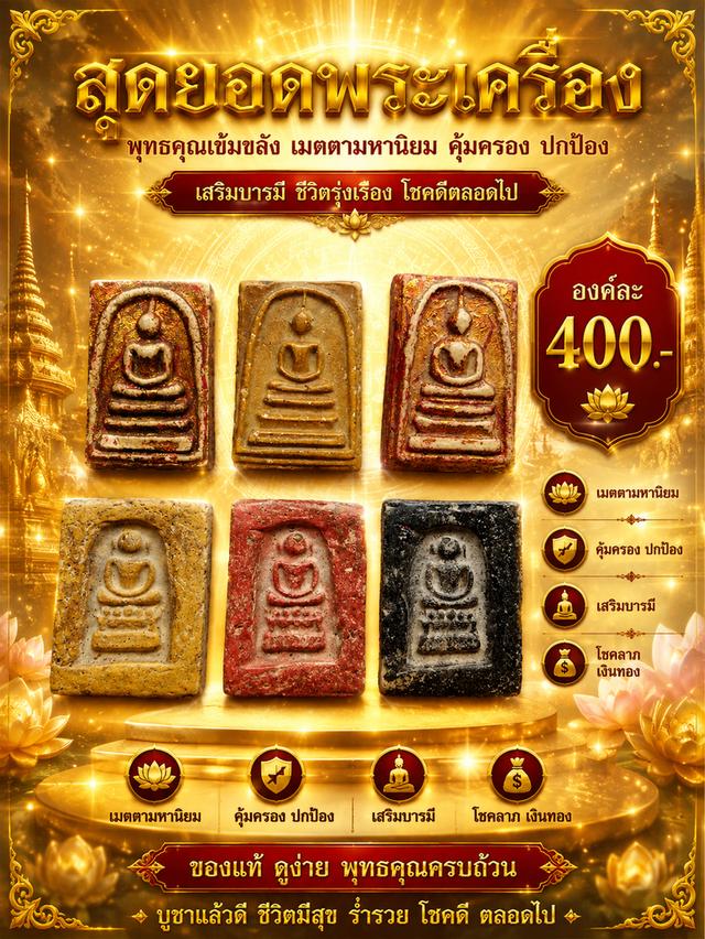 สมเด็จวัดระฆังปิดทองล่องชาด กรุวัดพระแก้ว พิมพ์ไกเซอร์ หลัง ว.จ.