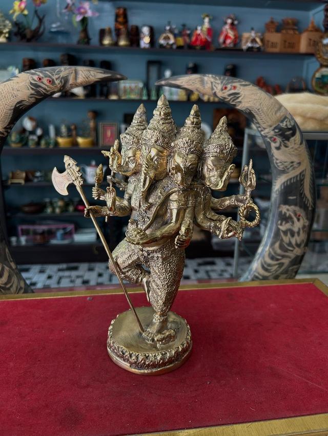 รูปหล่อพระพิฆเนศ 5 เศียร  เนื้อทองเหลือขัดเงา 4