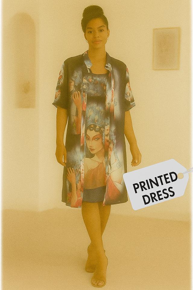 เดรสเชิ้ตพิมพ์ลาย Beijing Opera Beijing Opera Print Shirt Dress @SP050
