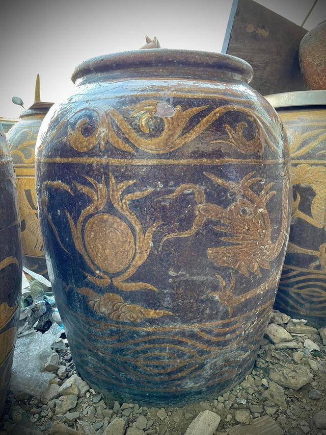 โอ่งไหหลำลายมังกร ใบใหญ่ โอ่งจีนโบราณ โอ่งดินเผาน้ำเคลือบ 4