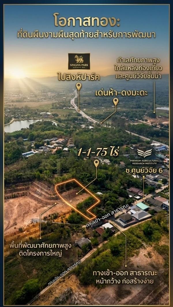 ขายที่ดินเนินเขา 1 ไร่กว่า ใกล้สิงห์ปาร์ค-วัดร่องขุ่น ทำเลแยกหัวฝาย เชียงราย น้ำไม่ท่วม! โทร 081-0321111 8