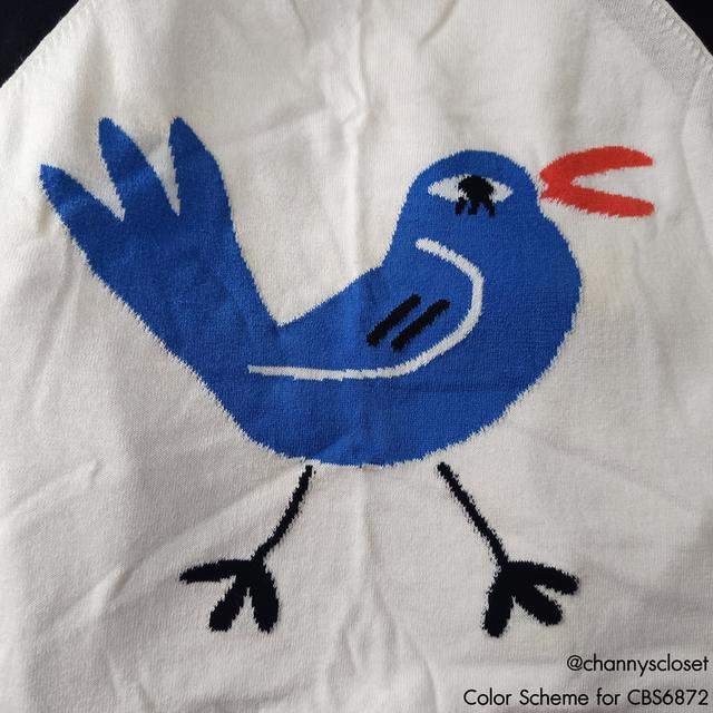 USED Jaspal - Knitted White Bird Raglan Top | เสื้อแขนยาวสีขาว สีน้ำเงิน ลายกราฟิก ลายนก ไหมพรม y2k ทรงใหญ่ แท้ มือสอง 6