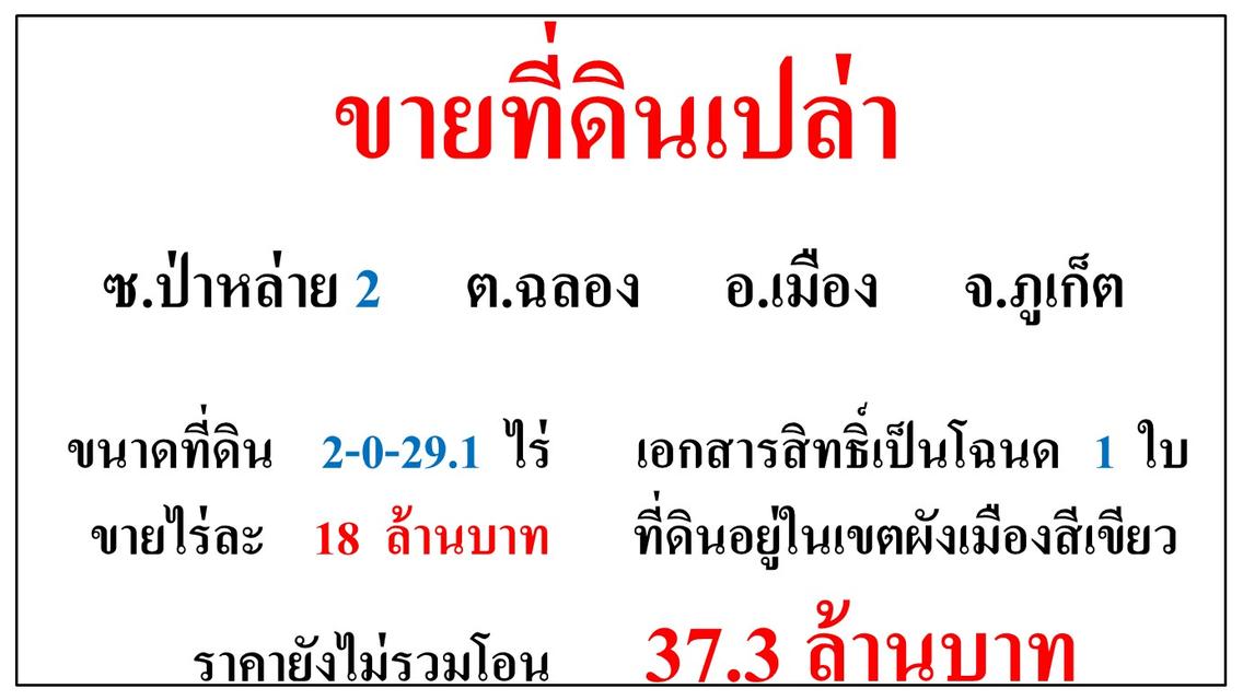 ขายที่ดินเปล่า ขนาด 2-0-29.1 ไร่  ซ.ป่าหล่าย 2  ต.ฉลอง  อ.เมือง  ภูเก็ต 1