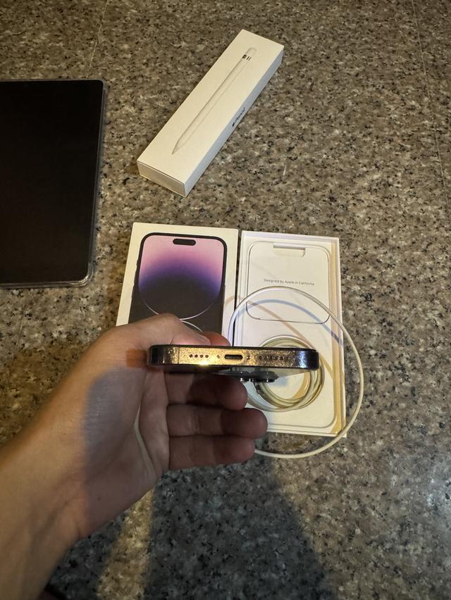 ขายๆๆๆถูกๆๆไอโฟน14ProMaxสีใหม่Purple256กิ๊กยกกล่องอีมี่ตรงสูนTrueใช้งานปกติหมดทุกๆฟังชั่นเครื่องรีสโตได้ตลอดไม่มีติดไอคราว   สภาพ: 99.99% สวยๆๆคับไร้ร 4