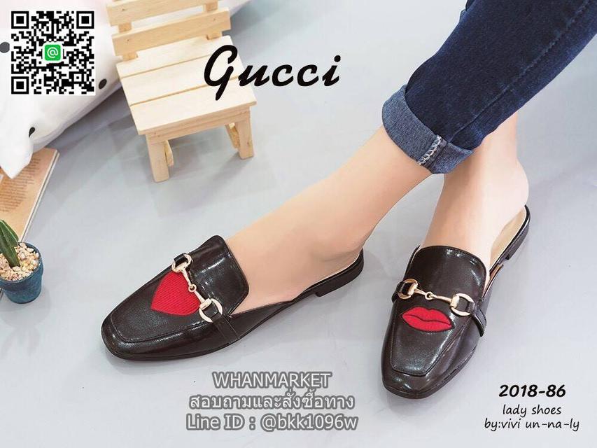 รองเท้าแตะหัวตัด งานเปิดส้น งานstyle Gucci ปักลายรูปปากและหัวใจ สุดน่าร๊าก