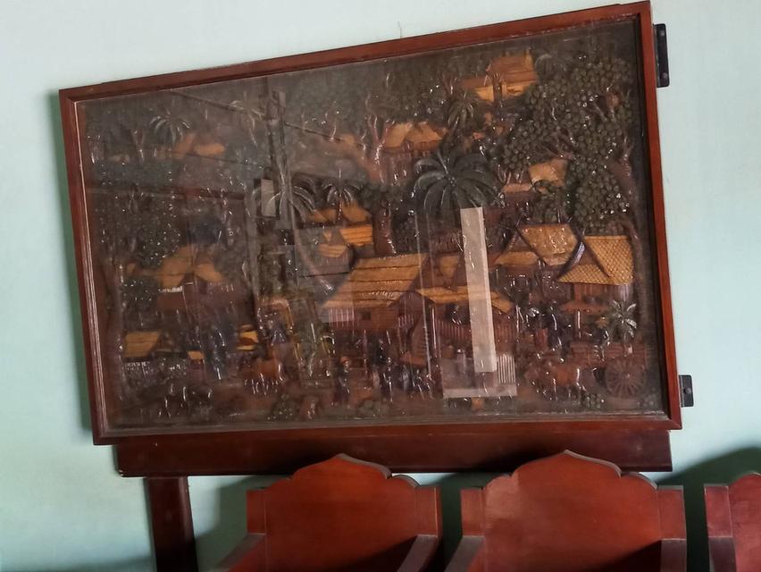 แผ่นไม้สักแกะสลัก ประดับฝาผนัง (บ้านทรงไทย) รูปที่ 7