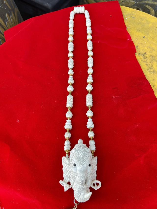 สร้อยงาช้าง สร้อยงาช้างแกะสลัก สร้อยงาช้างแท้ทั้งเส้น ขนาดยาง14นิ้ว ปลายงาแกะสลัก 2