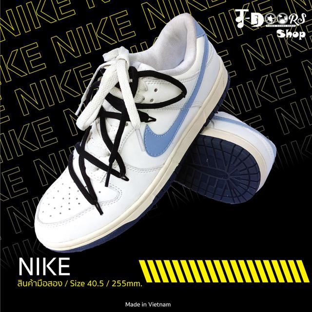 NIKE รองเท้าผ้าใบมือสอง สีขาว-ฟ้า เชือกสองสี สภาพเหมือนใหม่ จัดส่งฟรี!!! เก็บปลายทาง