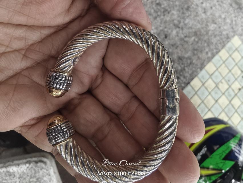 กำไลเงินข้อมือตอกโค๊ต 92.5 c 14k ตัวเรือนเป็นเงินรวมน้ำหนัก 42.25ตัวเรือนเป็นเงินตรงหัวเป็นทองเค 14K 8