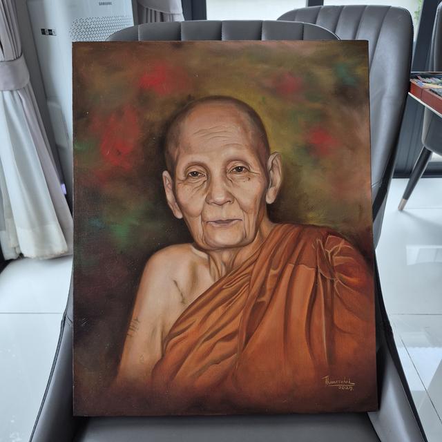 ภาพวาดสีน้ำมัน หลวงปู่ดู่ วัดสะแก เคลือบภาพเรียบร้อย ขนาด40×50cm.