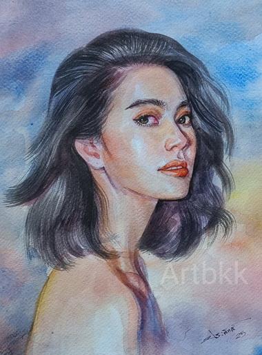 ภาพวาดสีน้ำคนเหมือนเป็นของขวัญให้แฟน