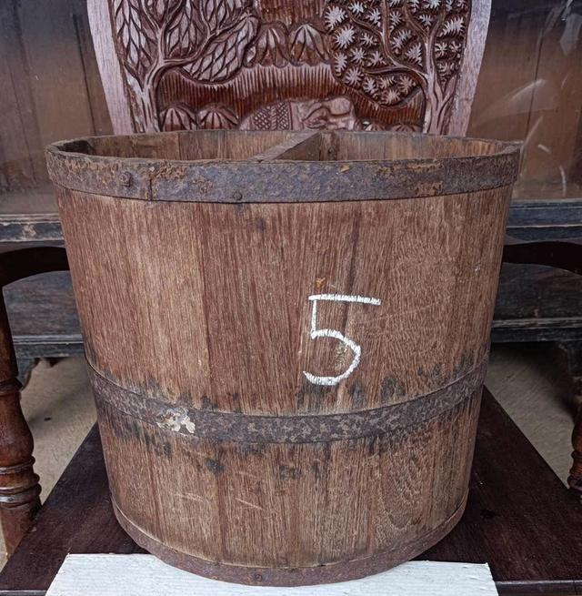ถังไม้ตวงข้าวสาร ขนาด20ลิตร หูจับด้านใน ถังตวงข้าวโบราณ 5