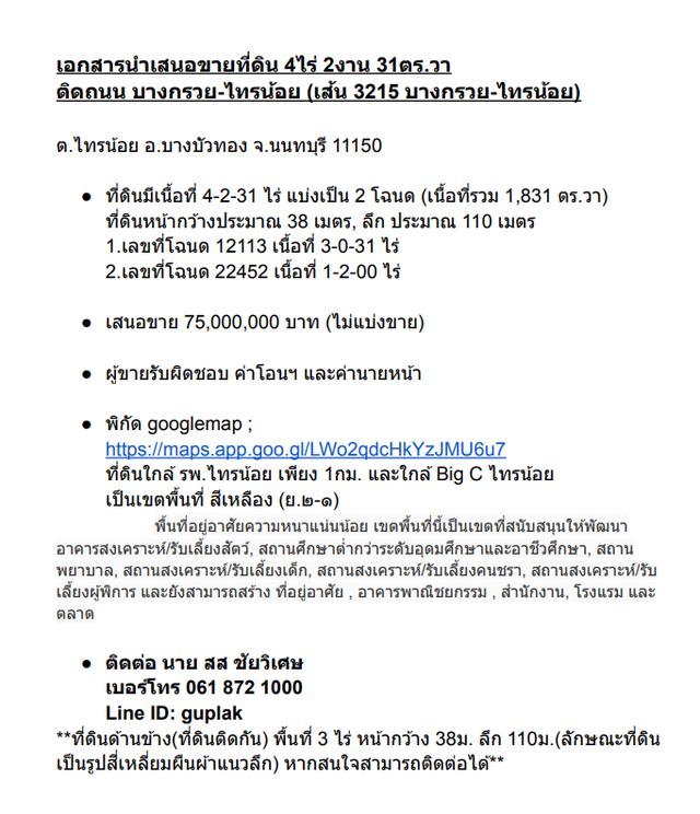 ขายที่ดิน ติดถนน บางกรวย-ไทรน้อย (เส้น 3215 บางกรวย-ไทรน้อย) 1