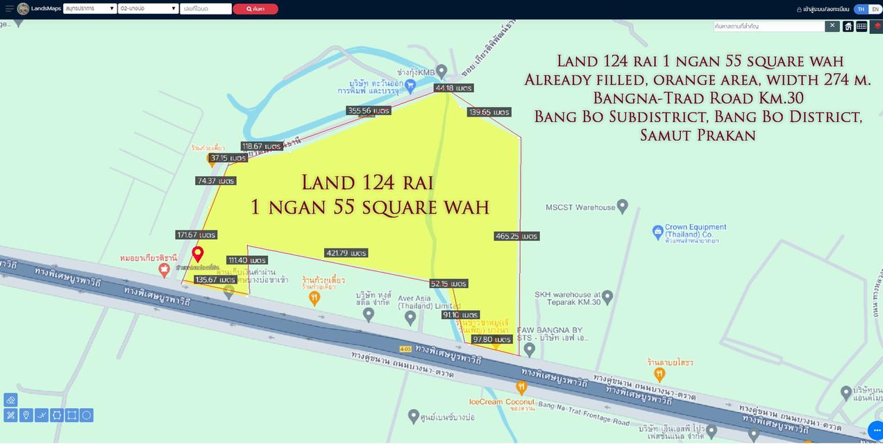 ขายที่ดิน124ไร่1งาน55ตารางวา ถมแล้ว พื้นที่สีส้ม หน้ากว้าง 274ม.  ถนนบางนา-ตราด กม.30 ตำบล บางบ่อ อำเภอบางบ่อ สมุทรปราการ   5