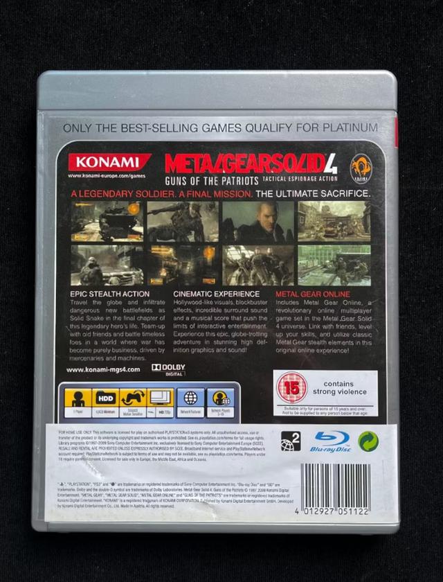 แผ่นเกมส์Metal Gear Solid 4 Playstation Ps3 ของแท้พร้อมคู่มือแท้(Ver.Eng)