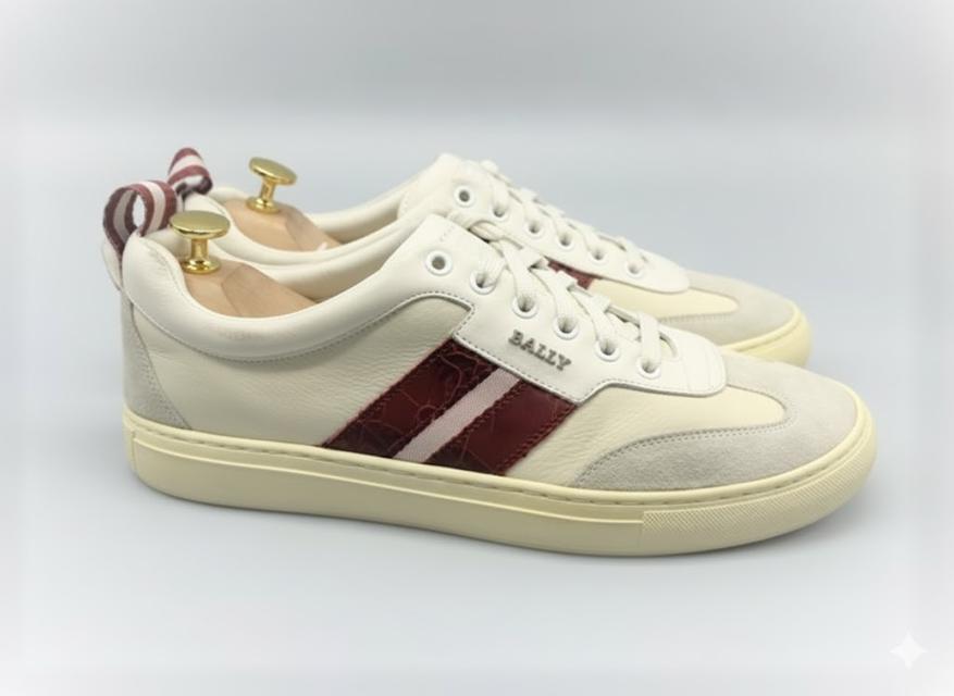 รองเท้า Bally Oriano men's red/white Striped Leather Low-Top Sneakers, Men’s 2