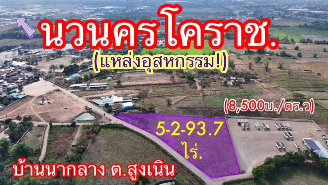 #ขายที่ดินหลังนวนครสูงเนินโคราช (ใกล้วงแหวนฯ)  5-2-93.7 ไร่. (8,500บ. /ตร.ว.) ✅ติดบริษัทเครือพูลทรัพย์ ต.นากลาง อ.สูงเนิน จ.นครราชสีมา